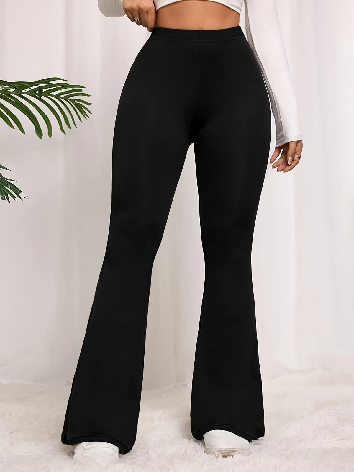 jkthpu-45 Plus Size Elegant High Waist Flared Leg Pants
