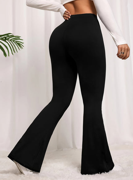 jkthpu-45 Plus Size Elegant High Waist Flared Leg Pants