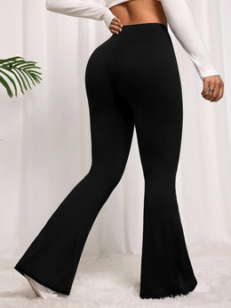 jkthpu-45 Plus Size Elegant High Waist Flared Leg Pants
