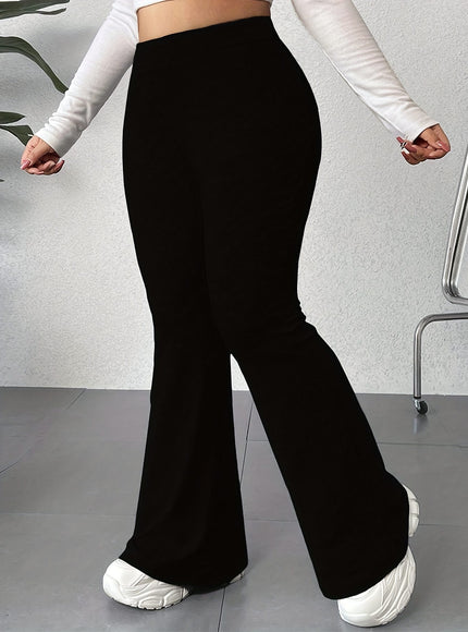jkthpu-45 Plus Size Elegant High Waist Flared Leg Pants