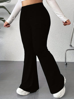 jkthpu-45 Plus Size Elegant High Waist Flared Leg Pants