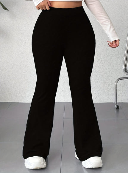 jkthpu-45 Plus Size Elegant High Waist Flared Leg Pants