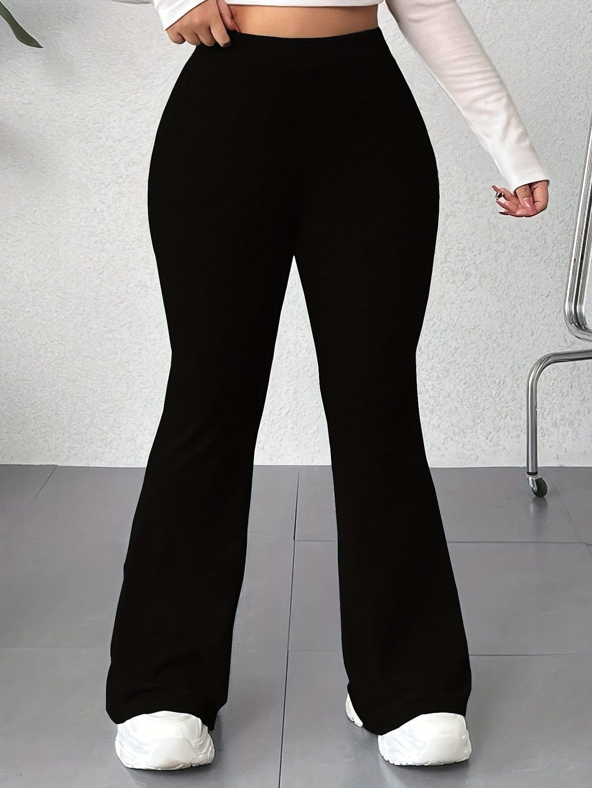 jkthpu-45 Plus Size Elegant High Waist Flared Leg Pants