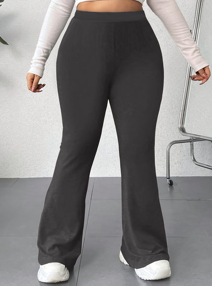 jkthpu-45 Plus Size Elegant High Waist Flared Leg Pants