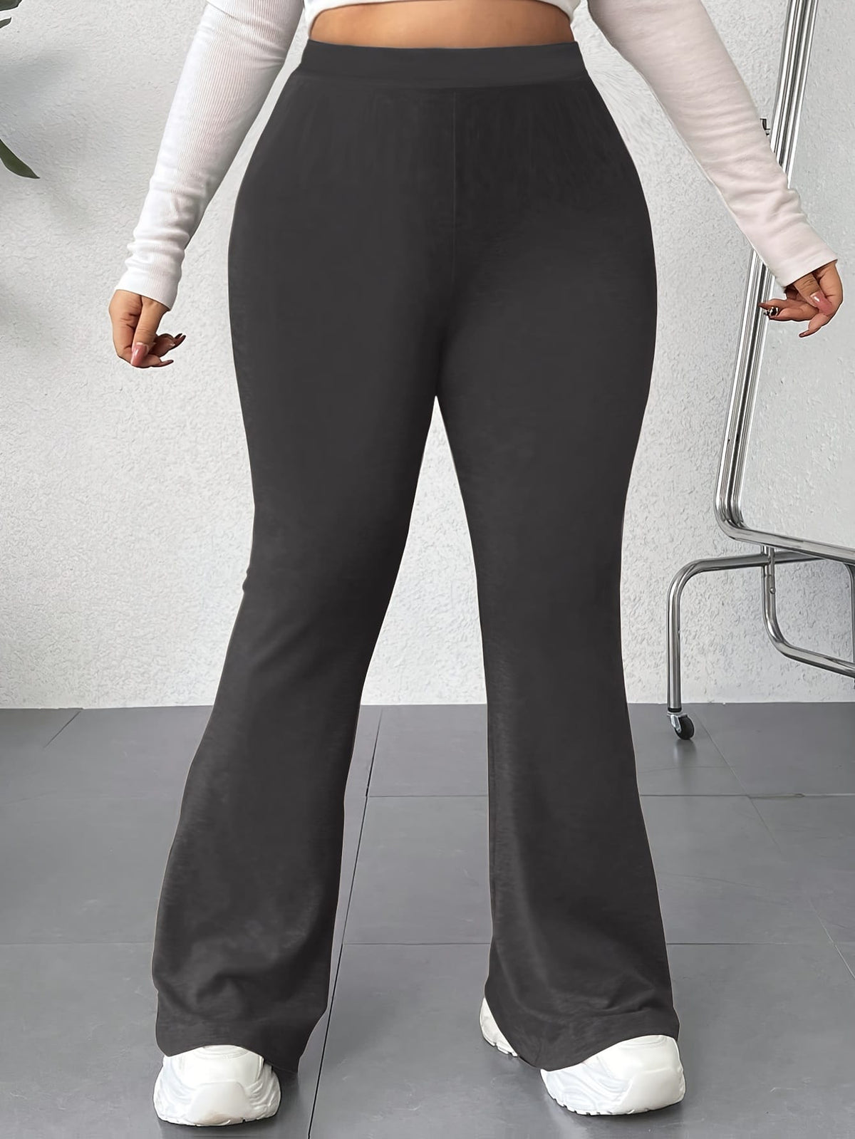 jkthpu-45 Plus Size Elegant High Waist Flared Leg Pants