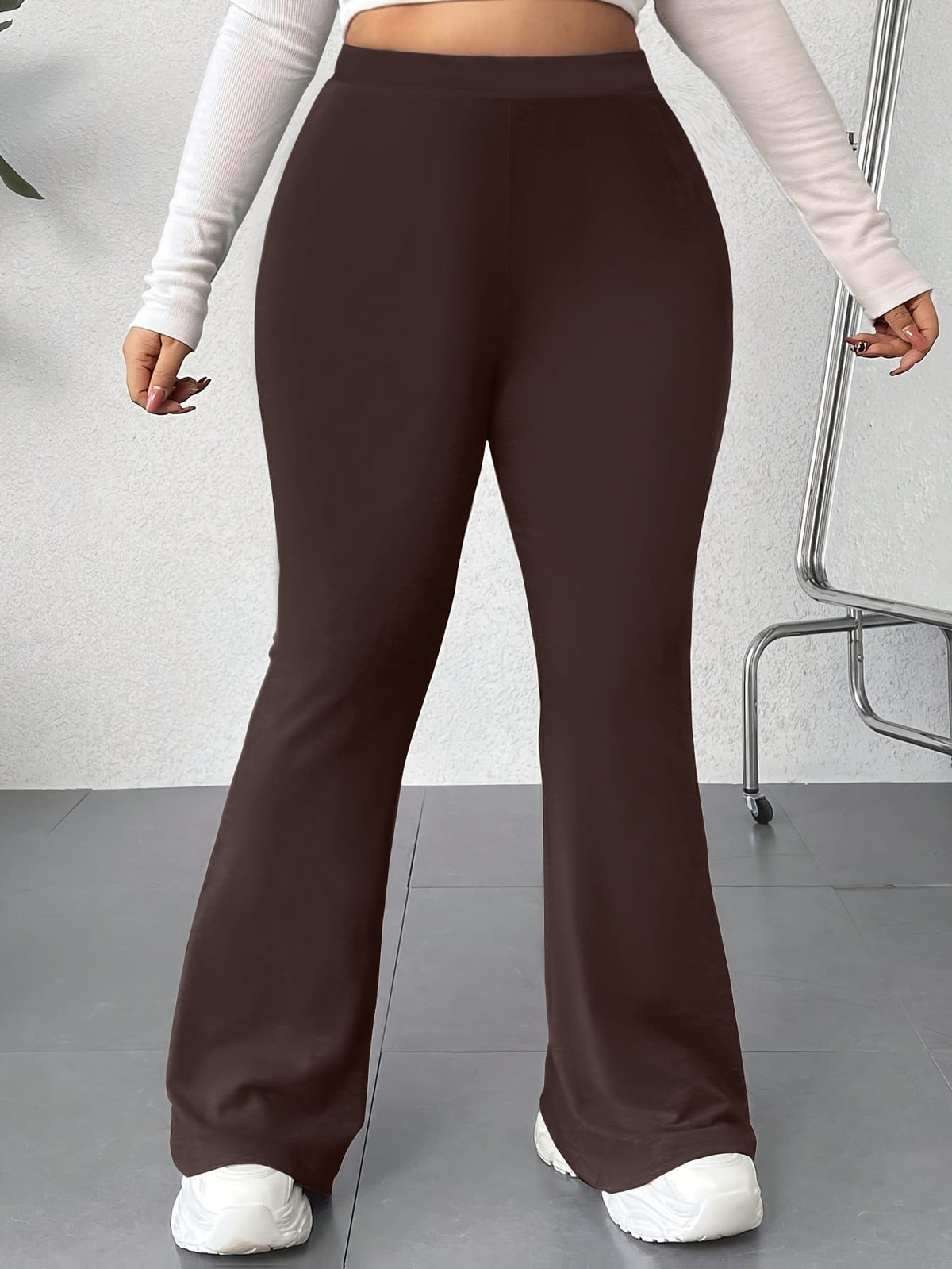 jkthpu-45 Plus Size Elegant High Waist Flared Leg Pants