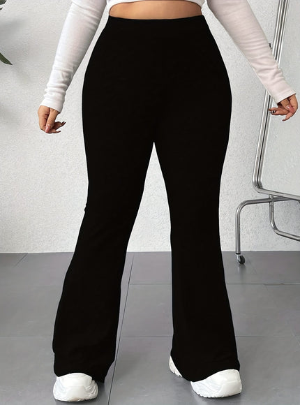 jkthpu-45 Plus Size Elegant High Waist Flared Leg Pants