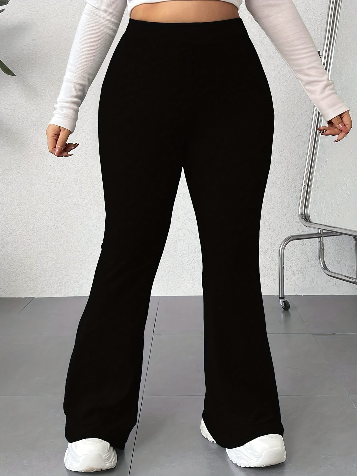 jkthpu-45 Plus Size Elegant High Waist Flared Leg Pants