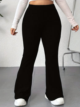 jkthpu-45 Plus Size Elegant High Waist Flared Leg Pants