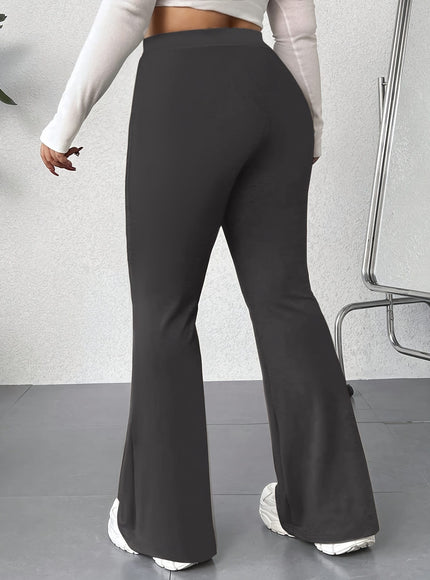 jkthpu-45 Plus Size Elegant High Waist Flared Leg Pants