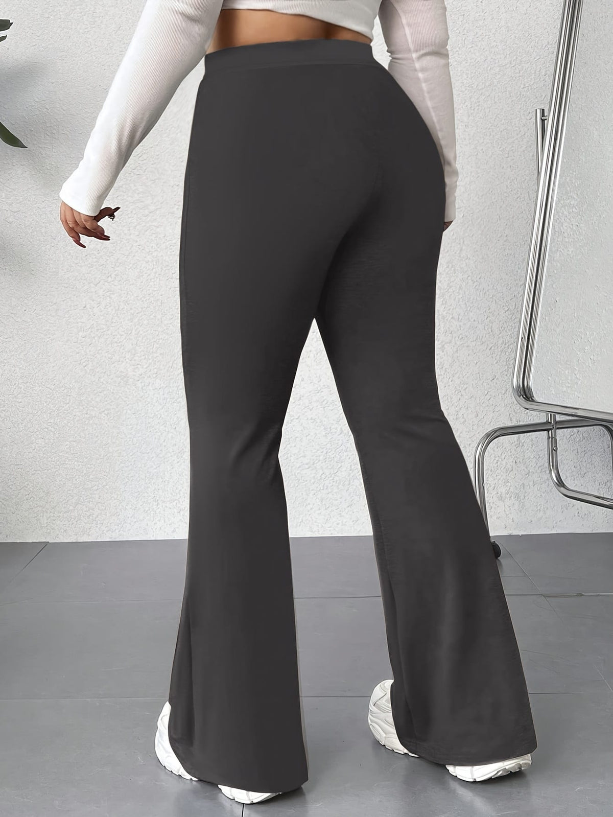 jkthpu-45 Plus Size Elegant High Waist Flared Leg Pants