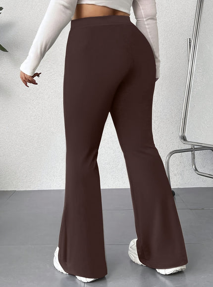 jkthpu-45 Plus Size Elegant High Waist Flared Leg Pants