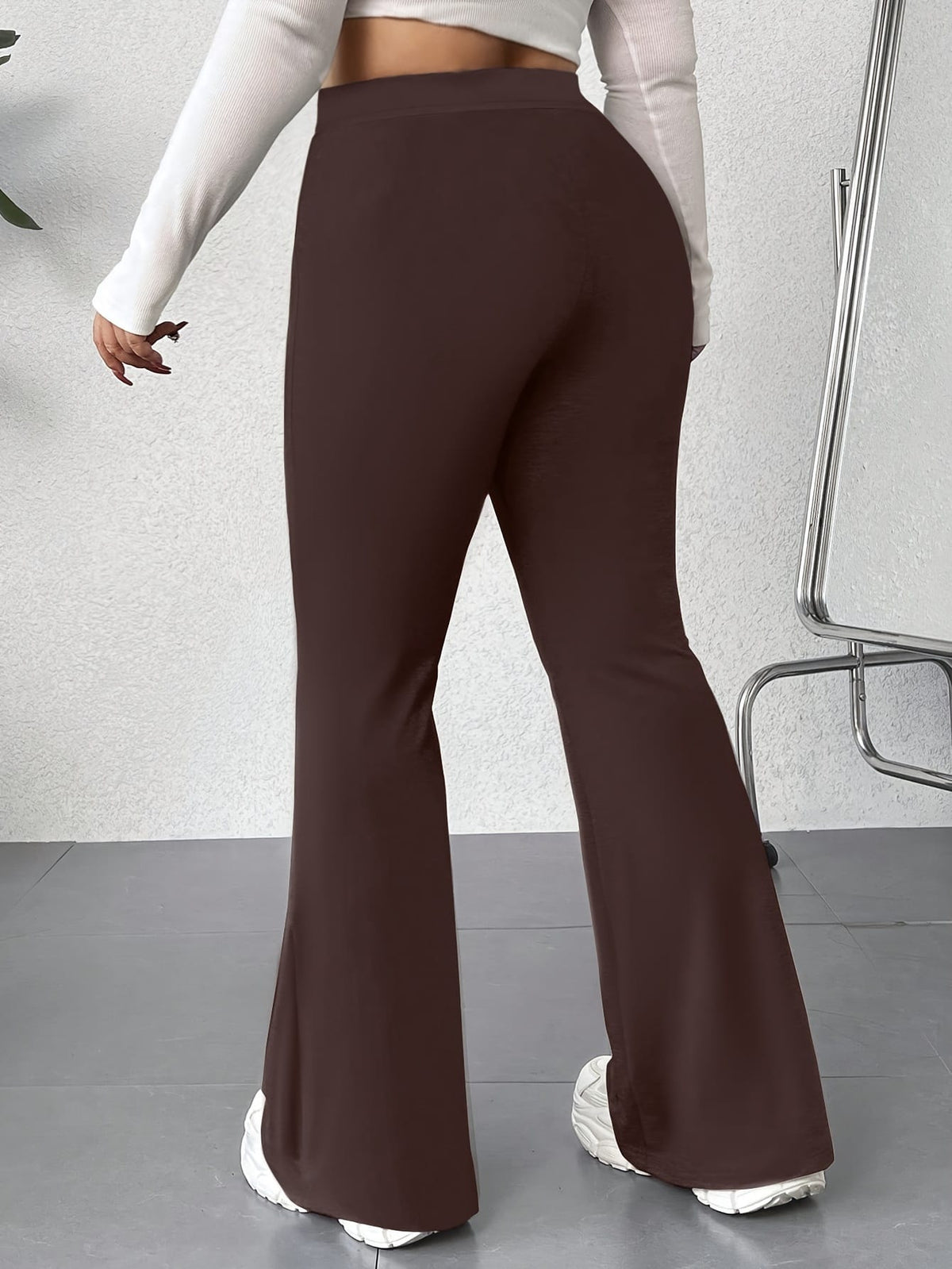 jkthpu-45 Plus Size Elegant High Waist Flared Leg Pants
