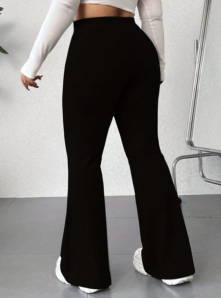 jkthpu-45 Plus Size Elegant High Waist Flared Leg Pants
