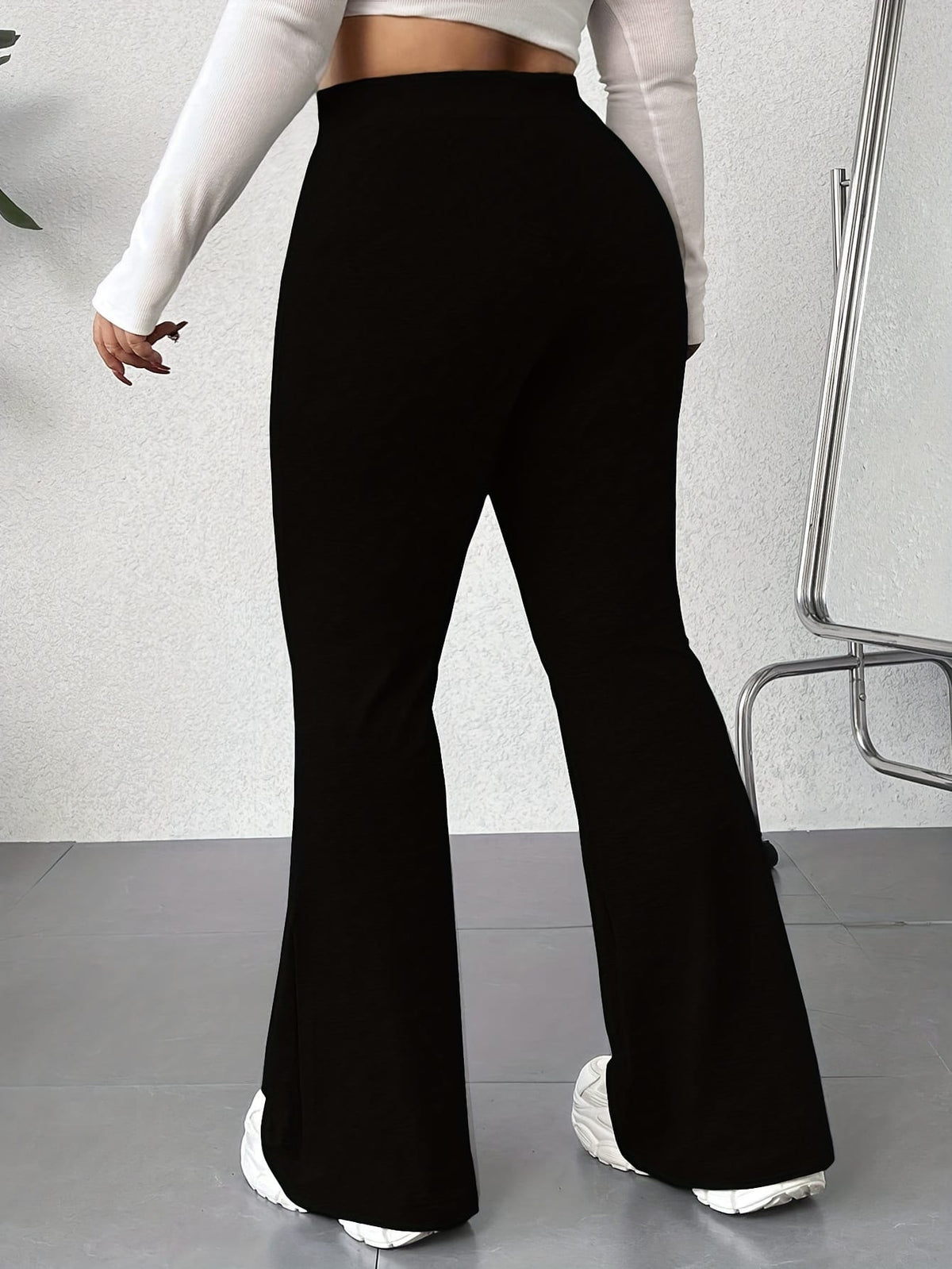 jkthpu-45 Plus Size Elegant High Waist Flared Leg Pants