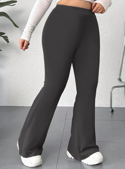 jkthpu-45 Plus Size Elegant High Waist Flared Leg Pants