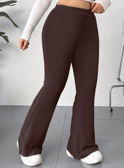 jkthpu-45 Plus Size Elegant High Waist Flared Leg Pants