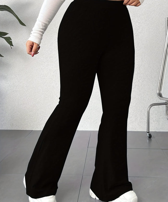 jkthpu-45 Plus Size Elegant High Waist Flared Leg Pants