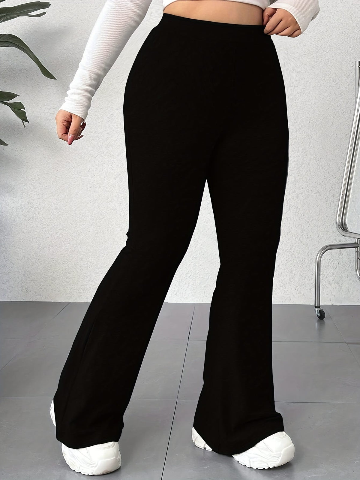 jkthpu-45 Plus Size Elegant High Waist Flared Leg Pants