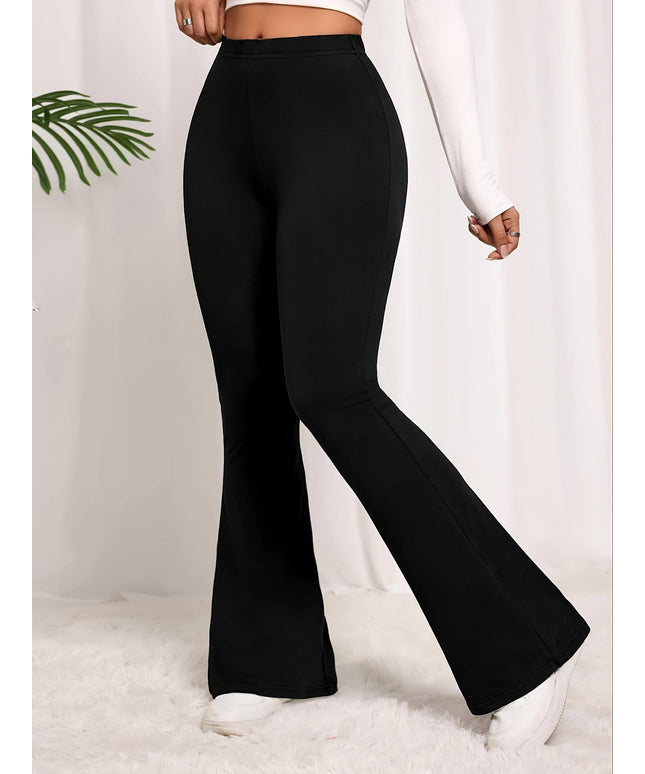 jkthpu-45 Plus Size Elegant High Waist Flared Leg Pants