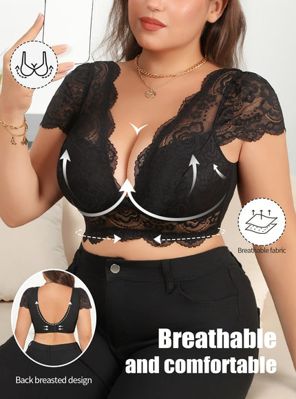 jkthpu-45 Plus Size Elegant Lace Backless Crop Top  Breathable Fashion