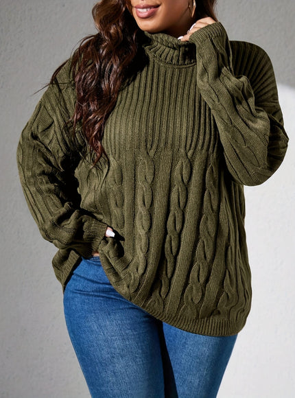 KissICON Plus Size - Elegant Olive Green Pullover Sweater