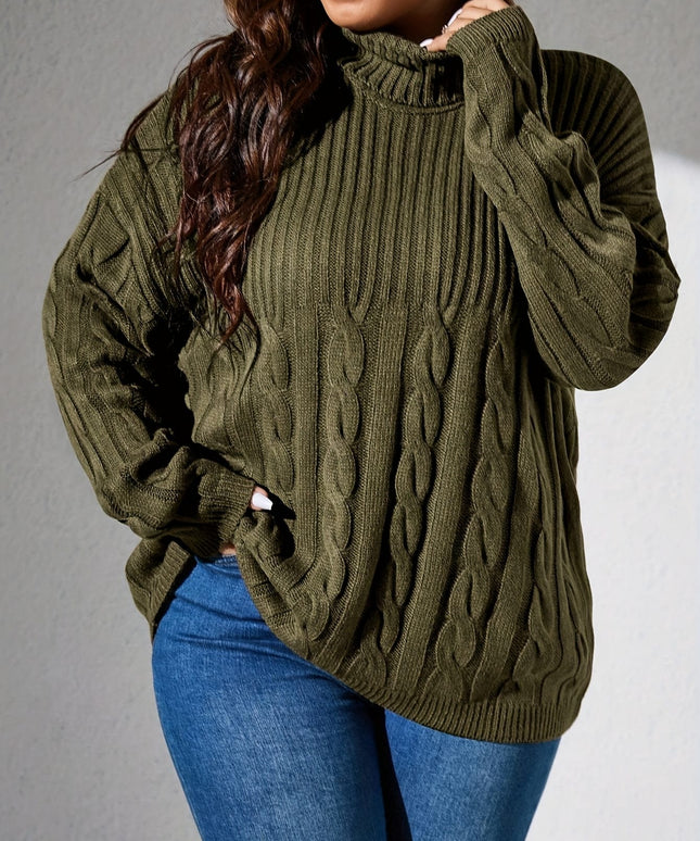 KissICON Plus Size - Elegant Olive Green Pullover Sweater