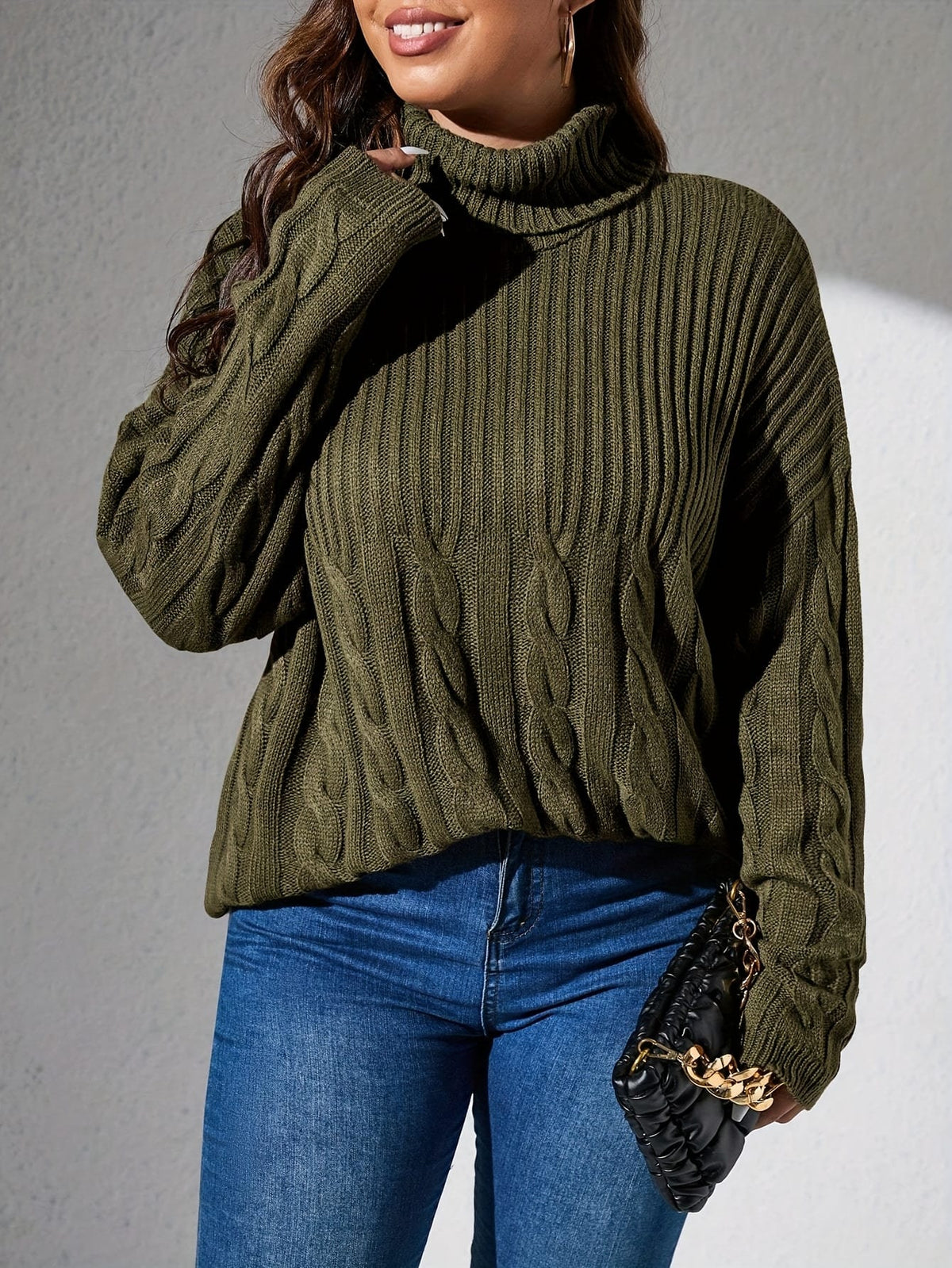 KissICON Plus Size - Elegant Olive Green Pullover Sweater