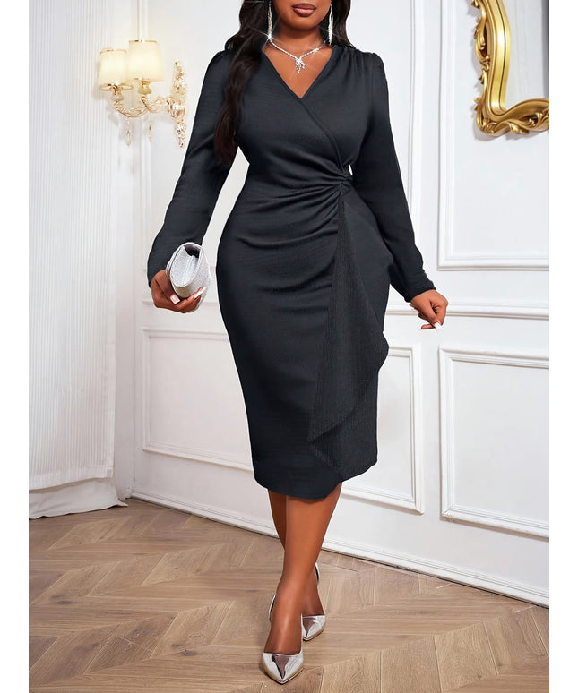 jkthpu-45 Plus Size, Elegant Plus-Size Dress, Evening Wear, Formal Occasion, Sleeve Dress, Classic Design, Machine Washable, Quality Fabric, Women's Dress, Midi Dress, Office Wear, Elegant Ladies