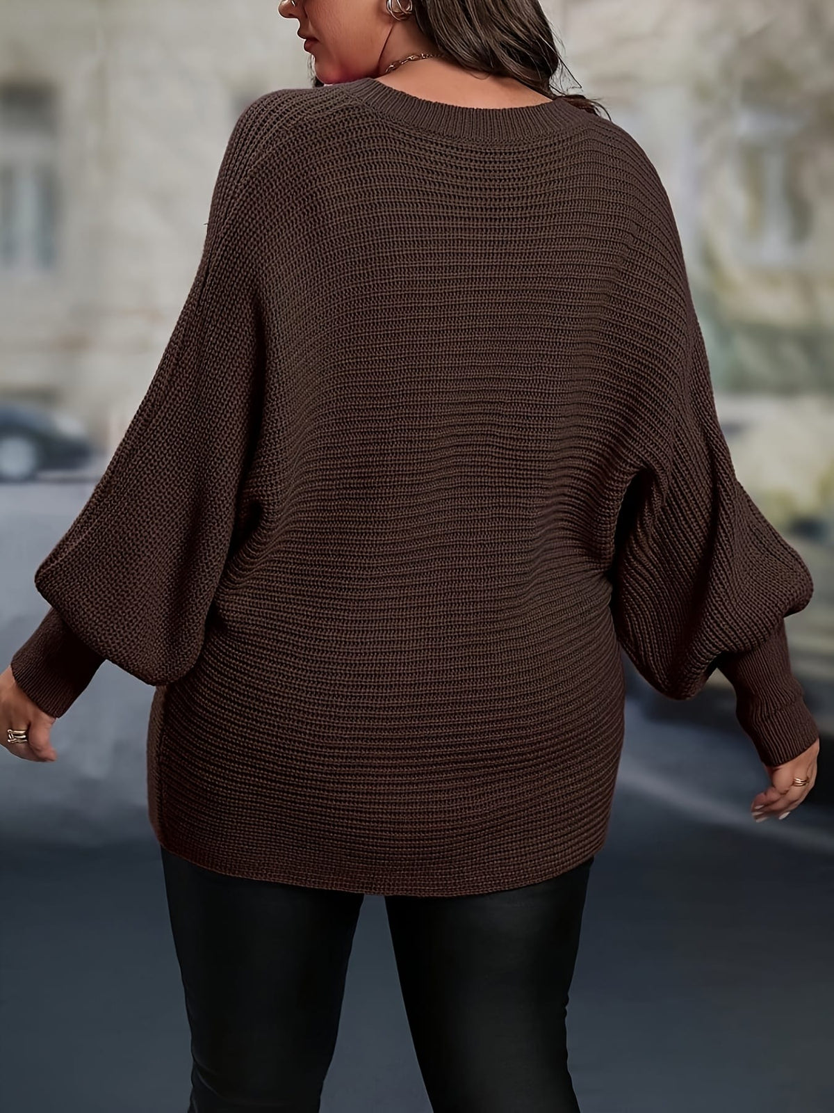 jkthpu-45 Plus Size, Elegant Plus Size Women's V-Neck Pullover