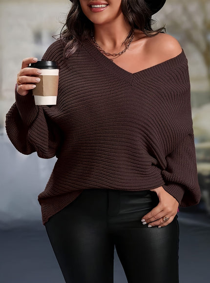 jkthpu-45 Plus Size, Elegant Plus Size Women's V-Neck Pullover