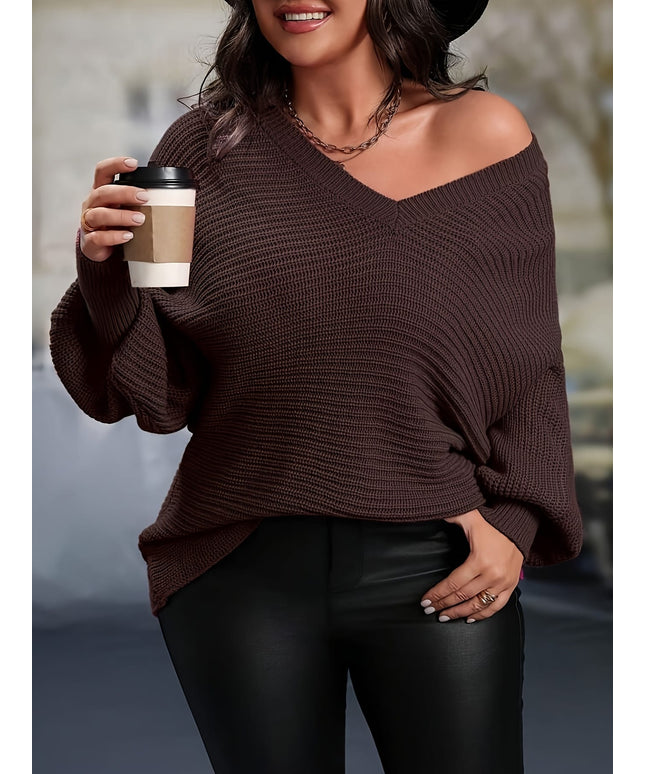 jkthpu-45 Plus Size, Elegant Plus Size Women's V-Neck Pullover