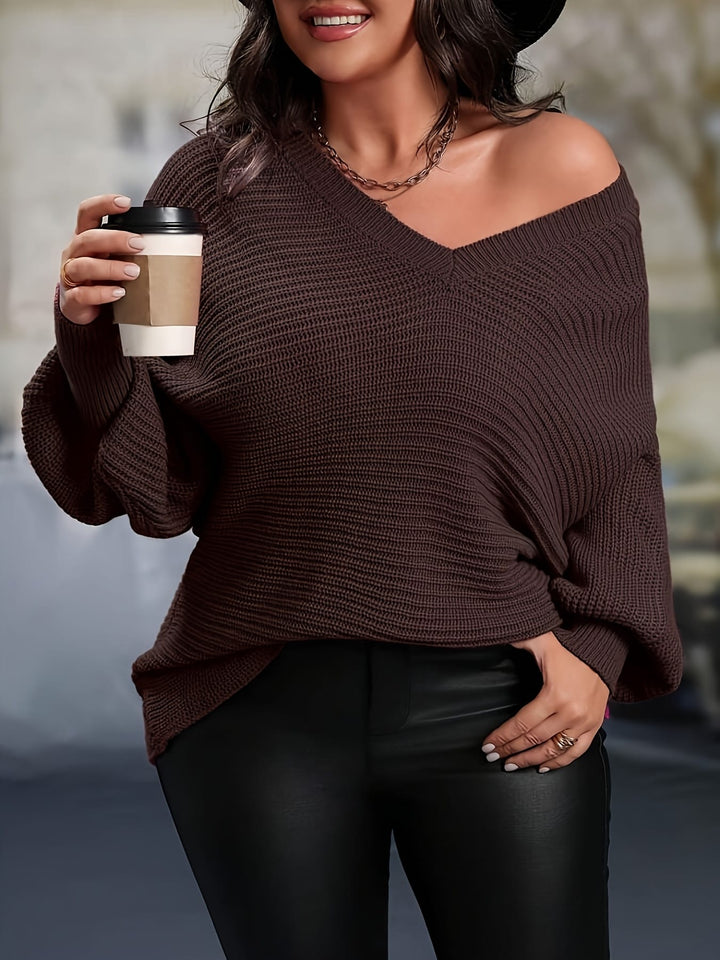 Plus Size, Elegant Plus Size Women's V-Neck Pullover
