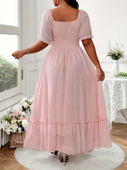 jkthpu-45 Plus Size - Elegant White Square Neck Dress with Lantern Sleeves and Ruffled Hem - Long Sleeve, Flowy Maxi Dress for Women, Perfect for Vacation or Formal Occasions, Vacation Dress | Ruffled Hem Dress | Nonstretch Fabric, Cute Dresses