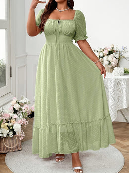 jkthpu-45 Plus Size - Elegant White Square Neck Dress with Lantern Sleeves and Ruffled Hem - Long Sleeve, Flowy Maxi Dress for Women, Perfect for Vacation or Formal Occasions, Vacation Dress | Ruffled Hem Dress | Nonstretch Fabric, Cute Dresses