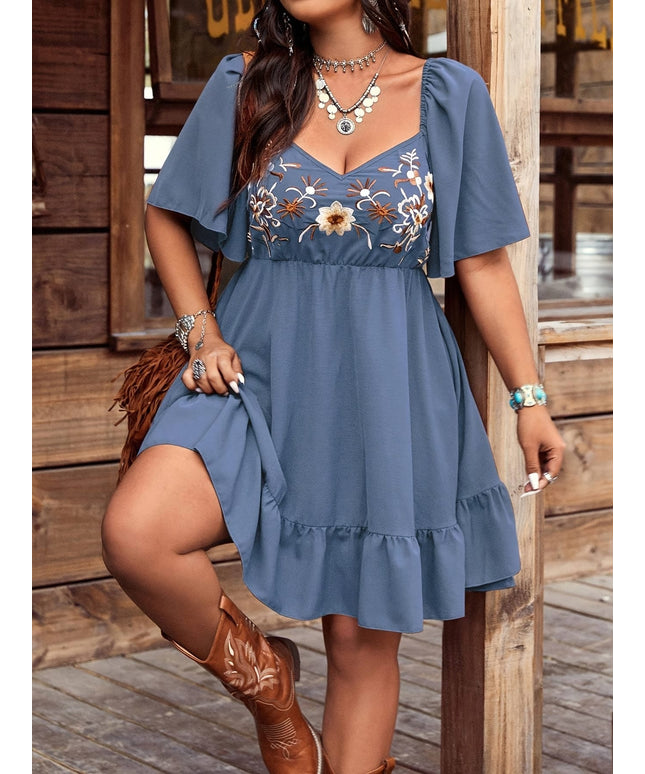 jkthpu-45 Plus Size, European and American Style Embroidered Dress TL08#
