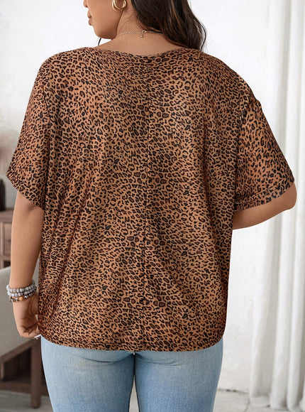 KissICON Plus Size, Everyday and Outing, Casual Leopard Print Oversized Women's T-Shirt