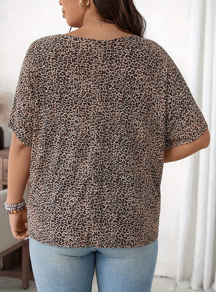 KissICON Plus Size, Everyday and Outing, Casual Leopard Print Oversized Women's T-Shirt