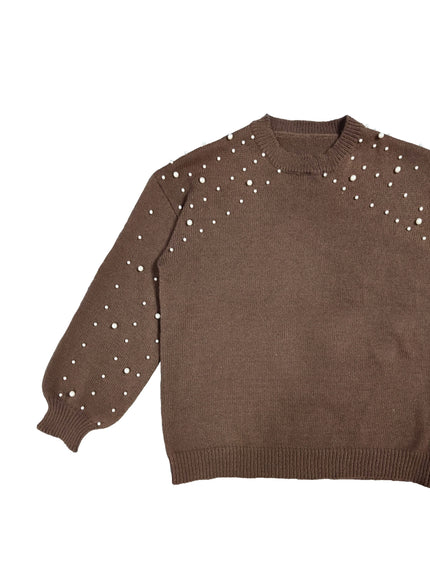 jkthpu-45 Plus Size Faux Pearl Elegant Women's Long Sleeve