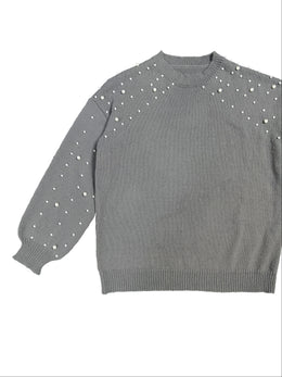 jkthpu-45 Plus Size Faux Pearl Elegant Women's Long Sleeve