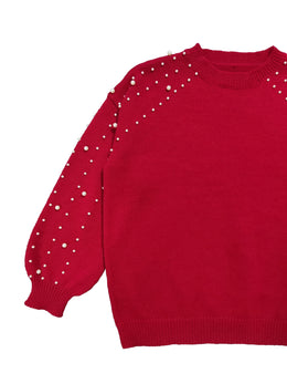 jkthpu-45 Plus Size Faux Pearl Elegant Women's Long Sleeve