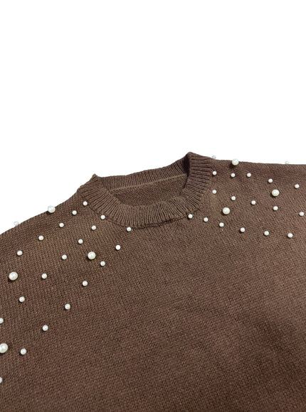 jkthpu-45 Plus Size Faux Pearl Elegant Women's Long Sleeve