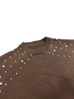 jkthpu-45 Plus Size Faux Pearl Elegant Women's Long Sleeve
