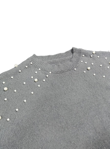 jkthpu-45 Plus Size Faux Pearl Elegant Women's Long Sleeve