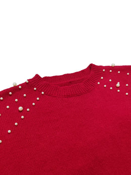 jkthpu-45 Plus Size Faux Pearl Elegant Women's Long Sleeve