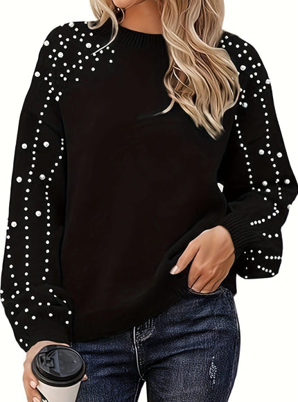 jkthpu-45 Plus Size Faux Pearl Elegant Women's Long Sleeve