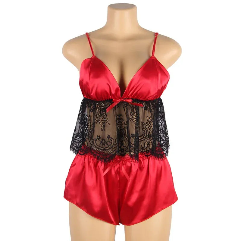 KissICON Plus Size  faux silk smooth cooling feel sexy lingerie sets pajama sets for woman lady from M-5XL