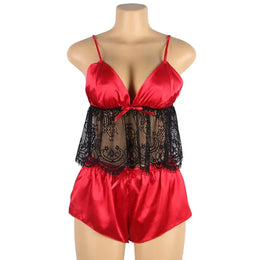 KissICON Plus Size  faux silk smooth cooling feel sexy lingerie sets pajama sets for woman lady from M-5XL