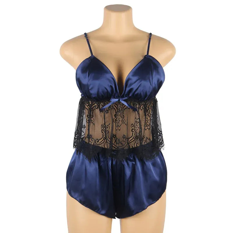 KissICON Plus Size  faux silk smooth cooling feel sexy lingerie sets pajama sets for woman lady from M-5XL