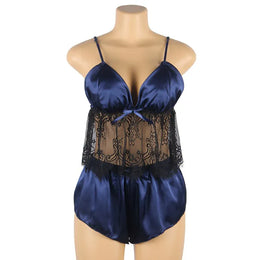 KissICON Plus Size  faux silk smooth cooling feel sexy lingerie sets pajama sets for woman lady from M-5XL